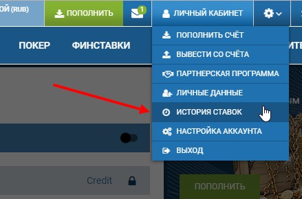 кнопка где можно посмотреть историю ставок в 1хбет